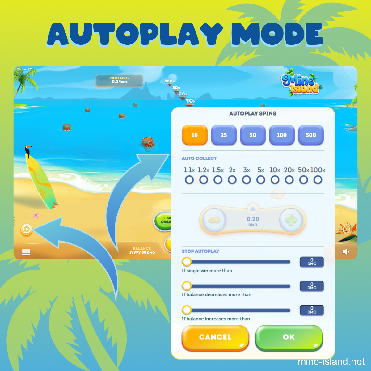 Mine Island autoplay mode explained